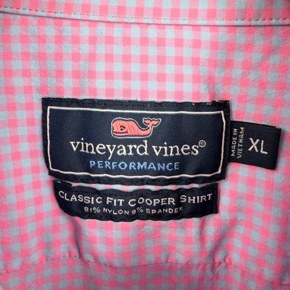 Vineyard Vines Performance Cooper Shirt XL Pink Blue Check Classic Fit - Picture 5 of 5